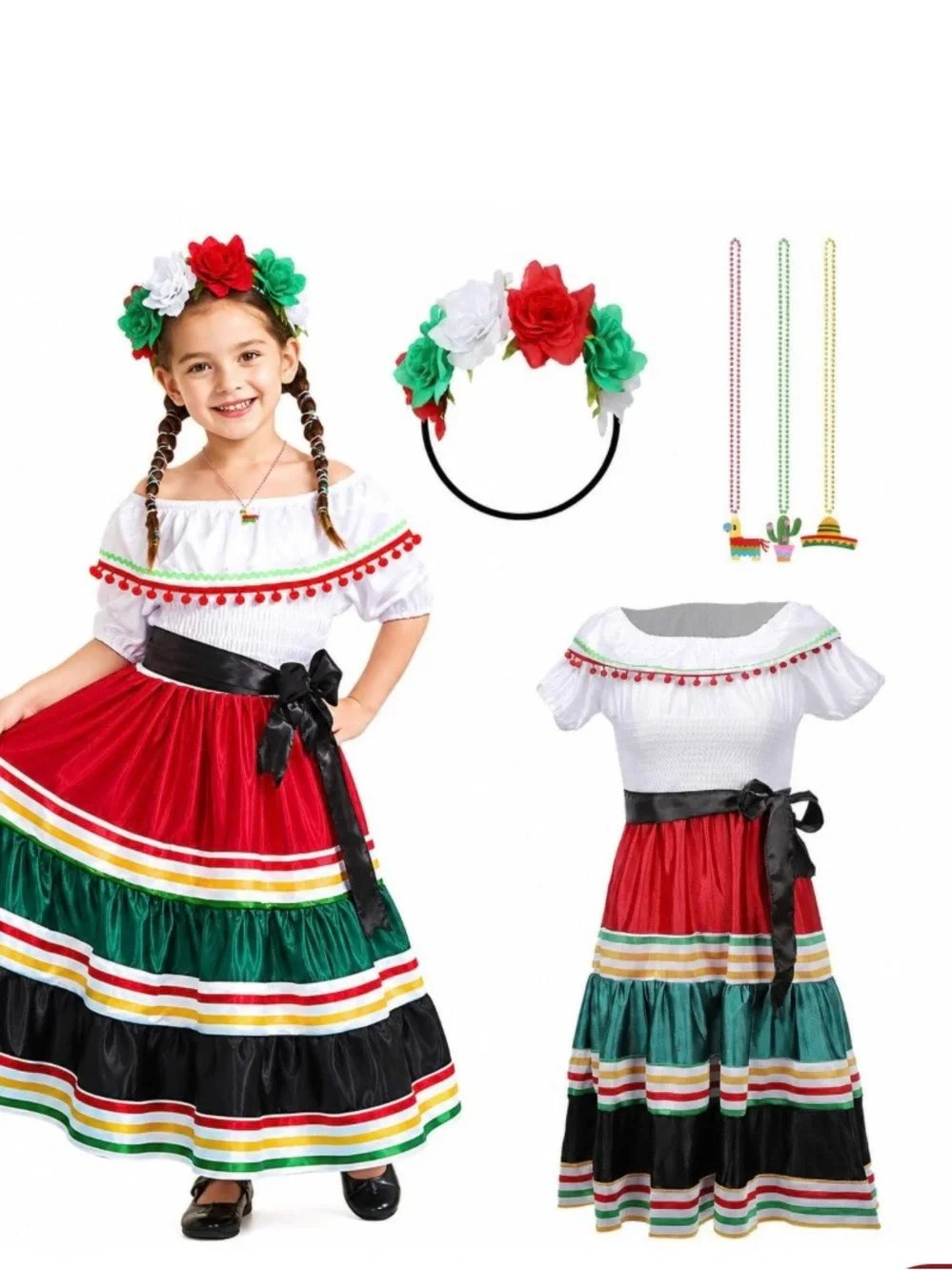 Traditional Mexican Dress for Girls Kids Cinco De Mayo Mexican Costume Princess